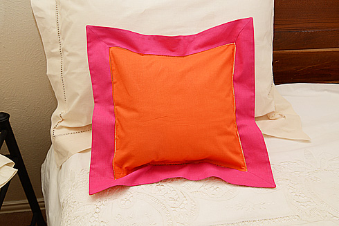 Hemstitch Multicolor Baby Square 12x12". Orange & Fuchsia Pink - Click Image to Close